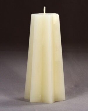 Tall, white, star-shaped candle.