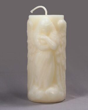 White angel candle with wings.