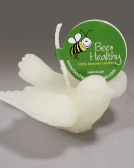 A Floating Heart - White beeswax candle with a bee on it.