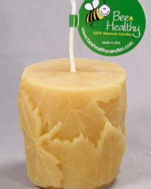 Beeswax leaf candle with a wick.