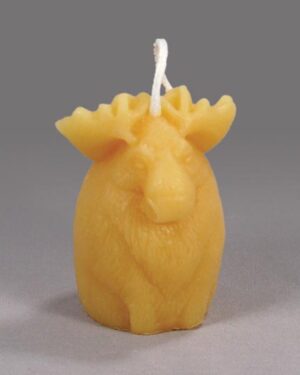 Yellow moose shaped beeswax candle.