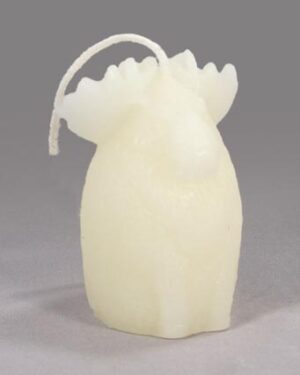 White moose shaped candle with wick.