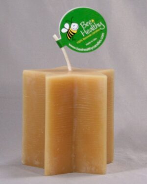 Bee healthy star shaped beeswax candle.