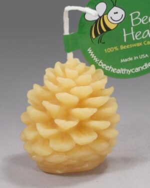 Yellow beeswax pine cone candle.