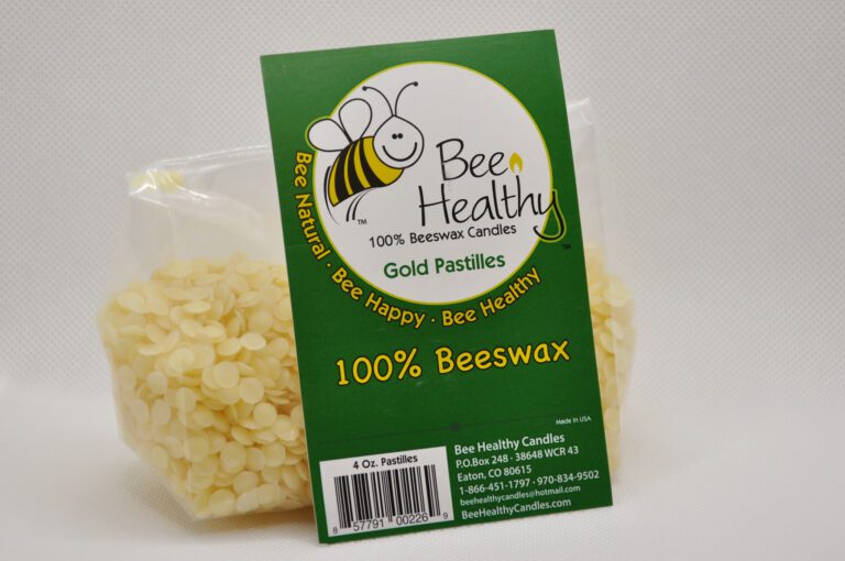 Bag of gold beeswax pastilles for candles.